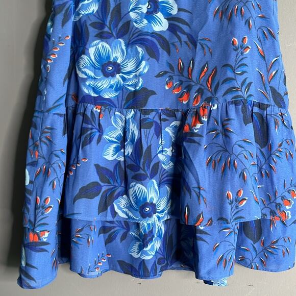Loft Blue Floral Tiered Ruffle Mini Skirt Side Zipper Size 4 - Picture 2 of 7